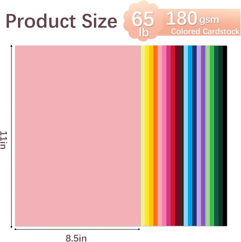 Ftumertly 100 Sheets Colored Cardstock, 20 Assorted Colors Card Stock Paper, 180gsm/65lb Card Stock Colored Paper, Colored Scrapbook Paper for Crafting, Christmas DIY Card Making, Scrapbooking - Image 3